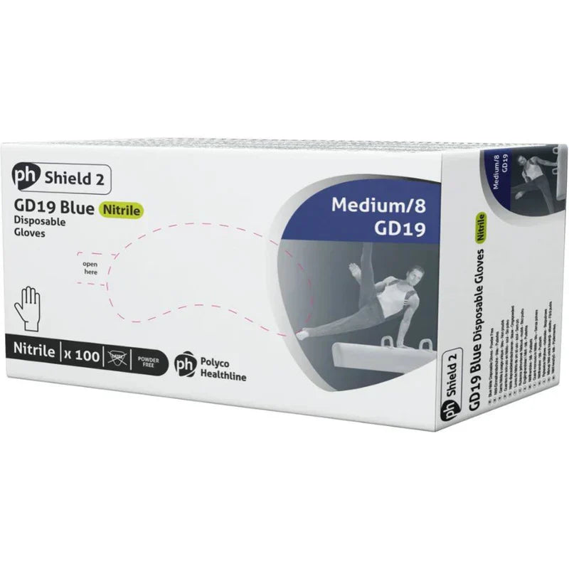 Shield Powder Free Blue Nitrile Disposable Gloves - Medium
