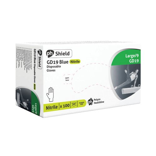 Shield Powder Free Blue Nitrile Disposable Gloves - Large